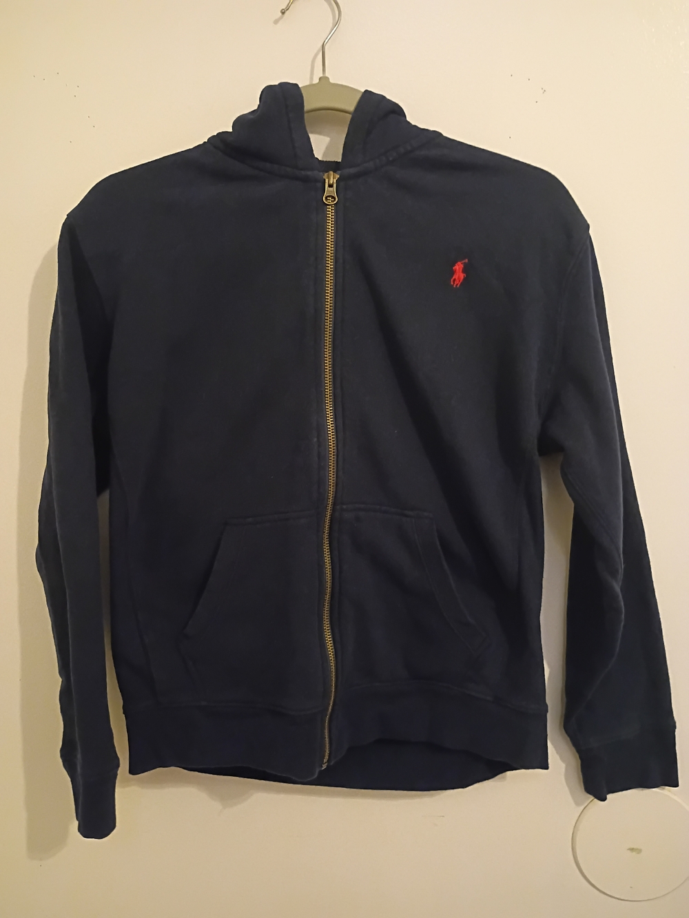 Ralph Lauren Boys Navy Zip Hoodie with Red Pony Logo Sz 14/16
